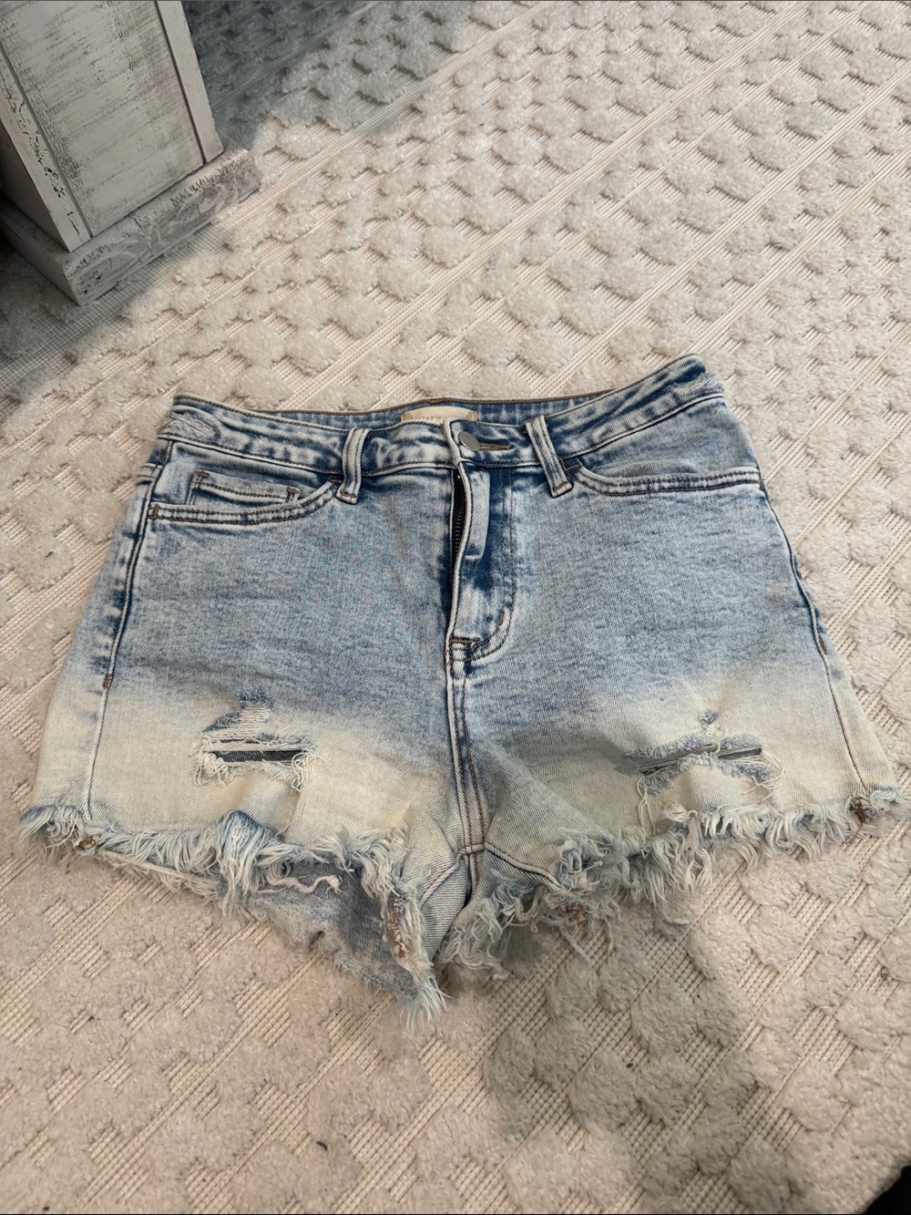 Altar'd State Faded Light Blue Distressed Denim Shorts